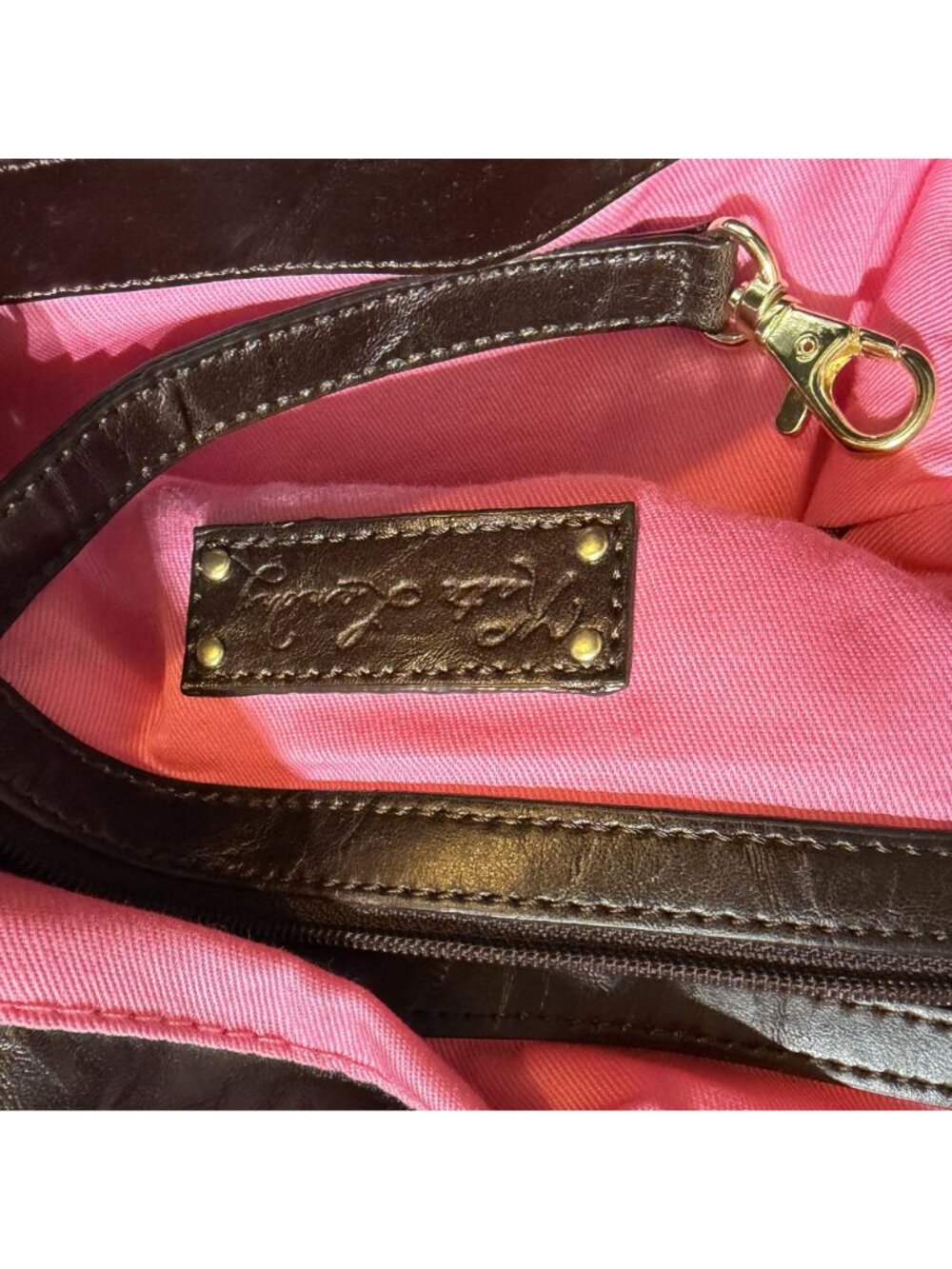 Nine West Zebra Print Hobo Shoulder Bag Faux Leather Brown Cream Y2K Pink Lining - Picture 9 of 16